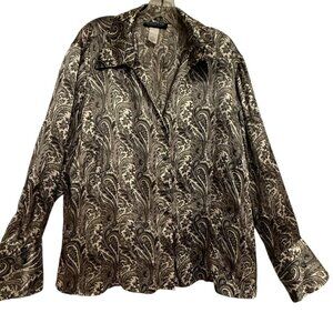 Jones New York Button Up Grey Paisley‎ Blouse SZ 20W Silk Formal Career